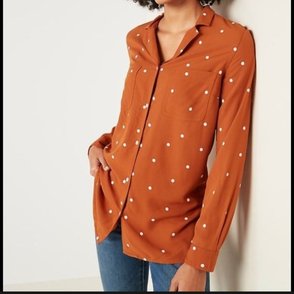 Old Navy Tops - Old Navy Orange Relaxed Polka Dot utility Shirt  Size XL